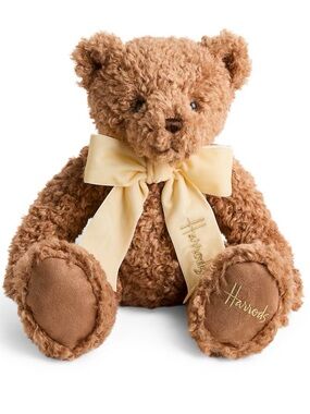 Harrods Tan Plush Teddy Bear with Cream Bow